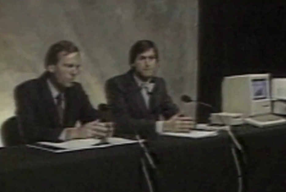 Steve Jobs (right) and John Sculley (left) with Mac