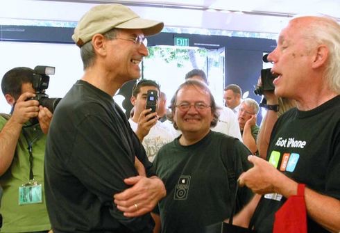 Steve Jobs, Andy Hertzfeld and Bill Atkinson at the iPhone Launch in Palo Alto, 29 Jun 2007